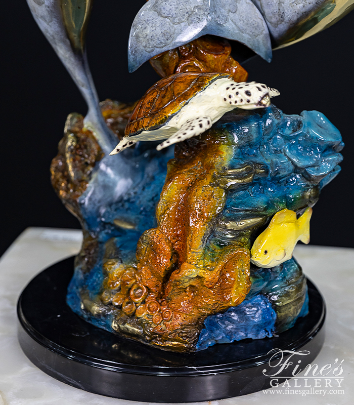 Bronze Fountains  - Dolphins And Turtle Themed Fountain In Enamel Bronze - BF-917